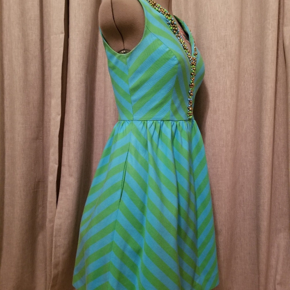 Lilly Pulitzer Green and Blue Striped Midi Dress - Picture 3 of 6